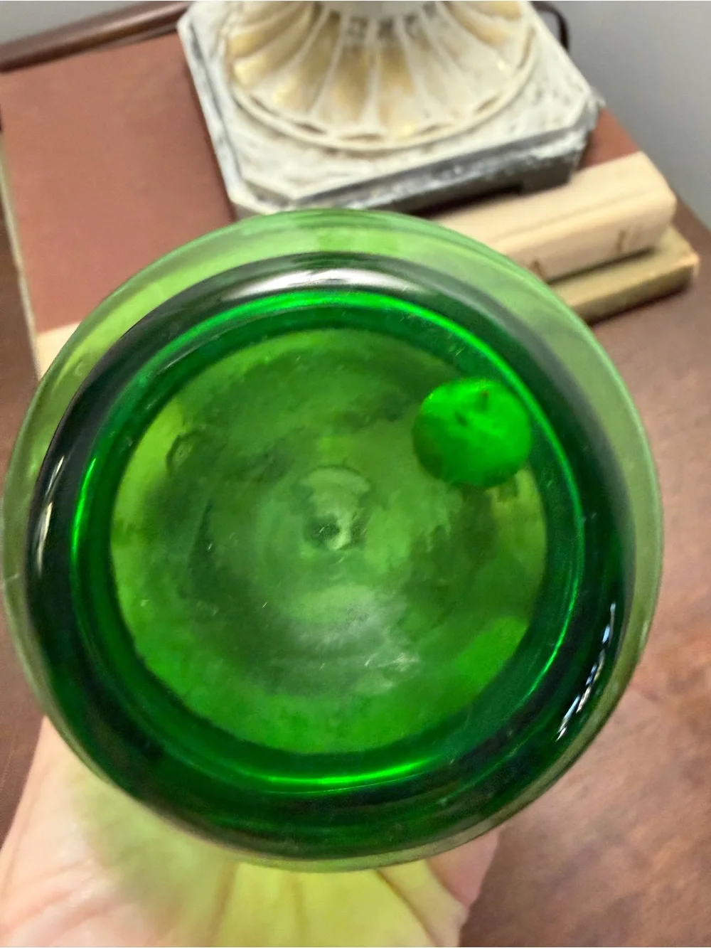 vintage mid-century green glass liqueur or cordial decanter Italian no stopper
